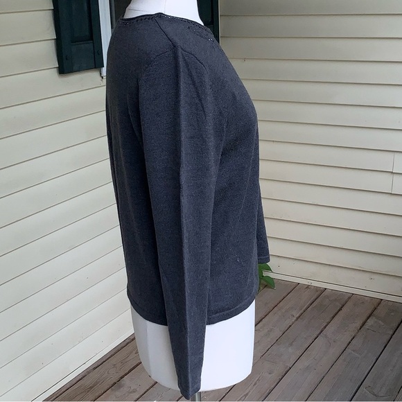 Pendleton 100% Merino Wool Beaded Sweater Women’s Size Large Charcoal Gray Crew - Picture 4 of 6